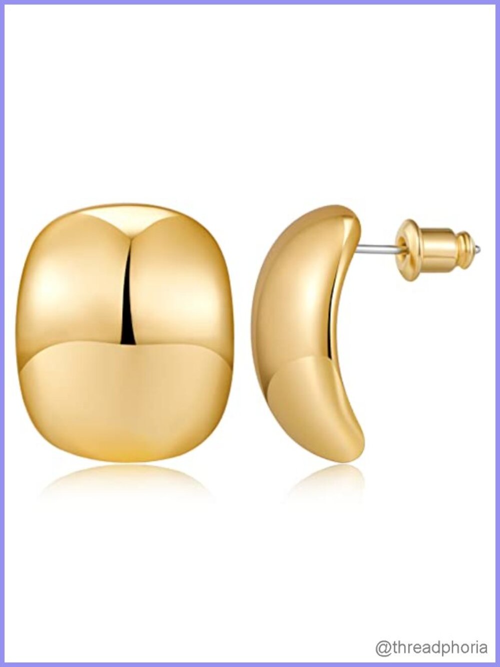 Chunky Curved Square Brass Earrings with Push Back for Women